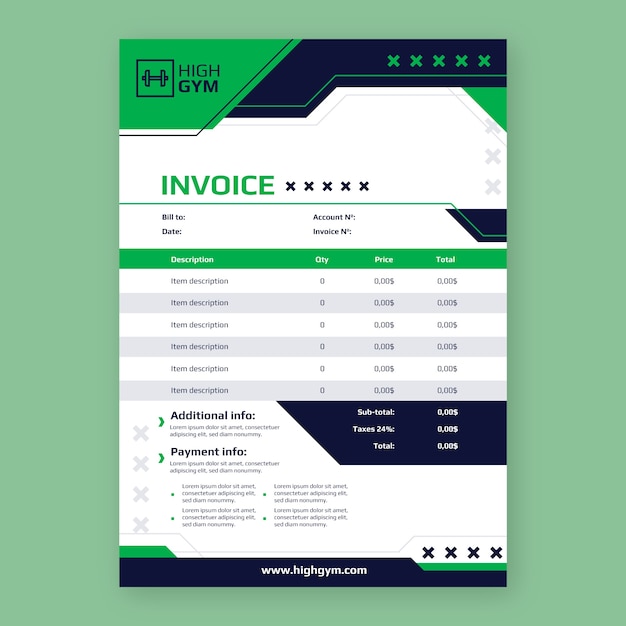 Flat gym and exercise invoice template