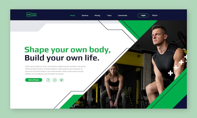 Flat gym and exercise landing page template