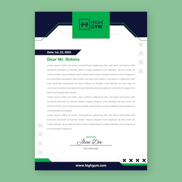 Flat gym and exercise letterhead template