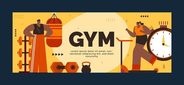 Flat gym and exercise social media cover template