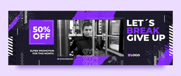 Free Vector flat gym and exercise twitter header template