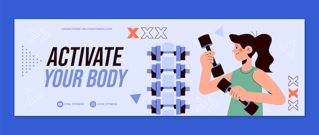 Flat gym and exercise twitter header template