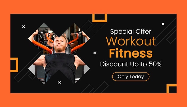 Free Vector flat gym and fitness horizontal banner template