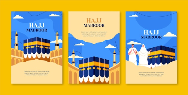 Flat hajj greeting cards collection with mecca