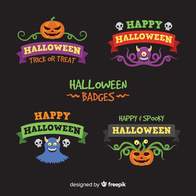 Flat halloween badge collection