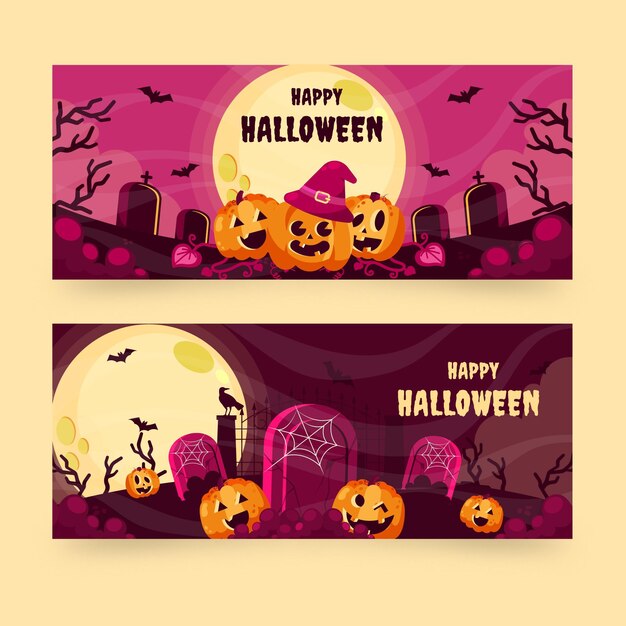 Flat halloween banners set