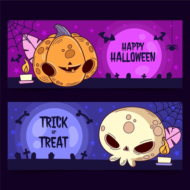 Flat halloween banners set