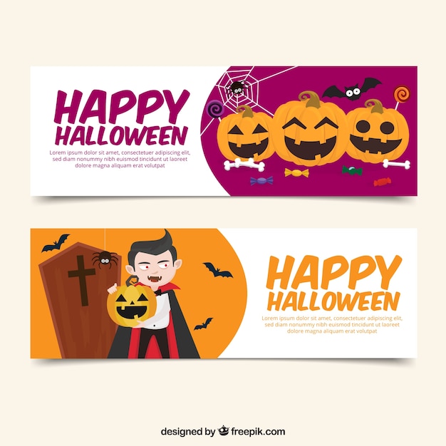 Flat halloween banners with fun style