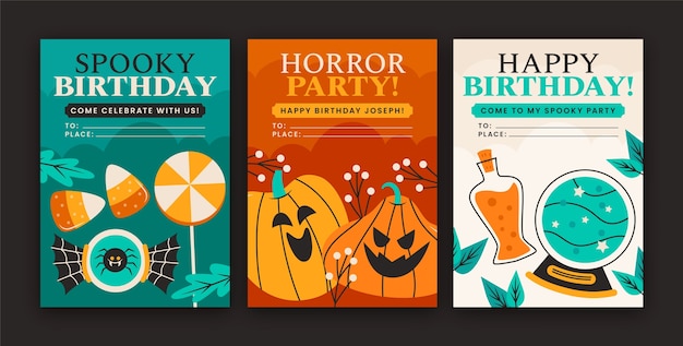 Flat halloween birthday cards collection