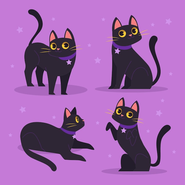 Flat halloween black cats collection