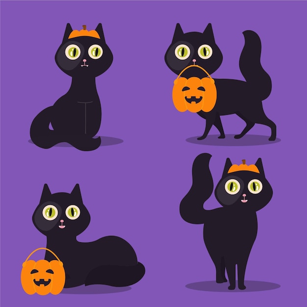 Flat halloween black cats collection