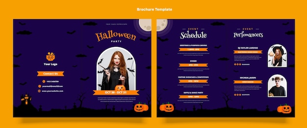 Free Vector flat halloween brochure template