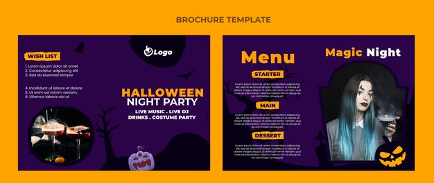 Flat halloween brochure template