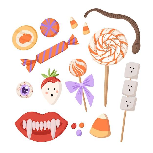 Free Vector flat halloween candy collection