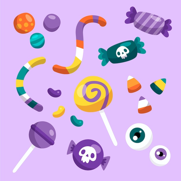 Free Vector flat halloween candy collection