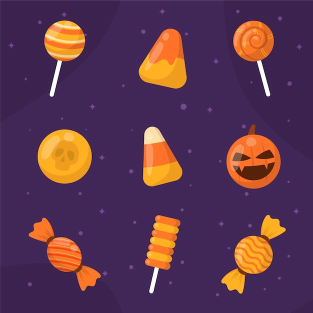 Free Vector flat halloween candy collection