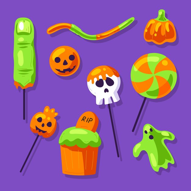 Flat halloween candy collection