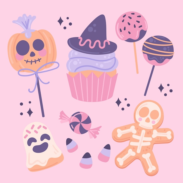 Flat halloween candy elements collection