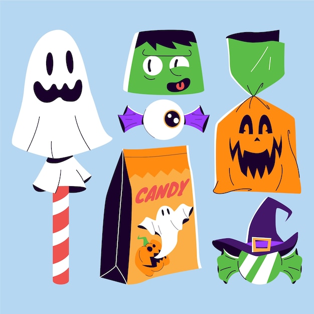 Flat halloween candy elements collection