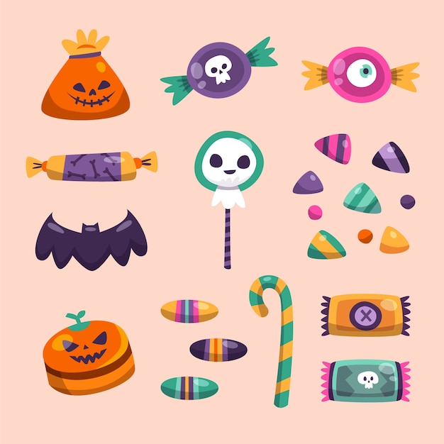 Free Vector flat halloween candy elements collection