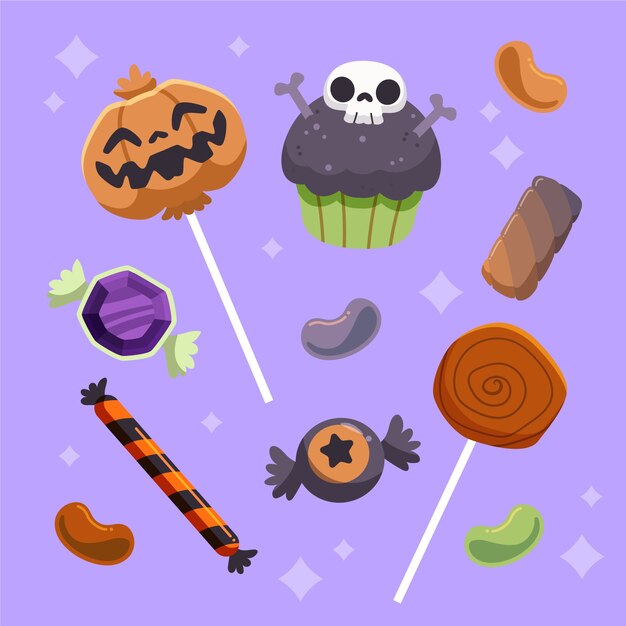 Flat halloween candy elements collection