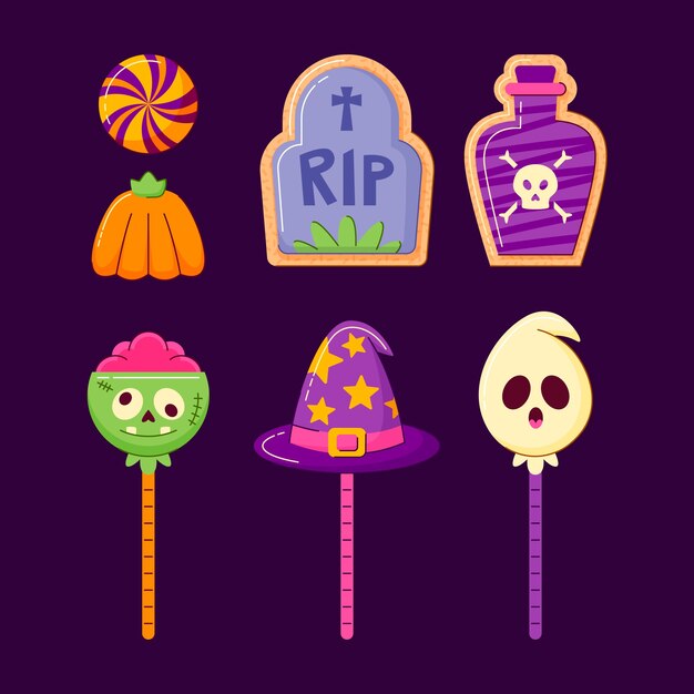 Flat halloween candy elements collection