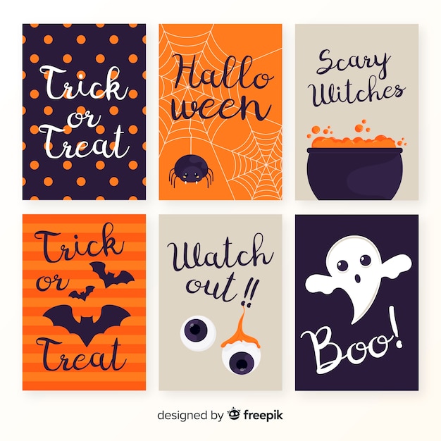 Flat halloween card template collection