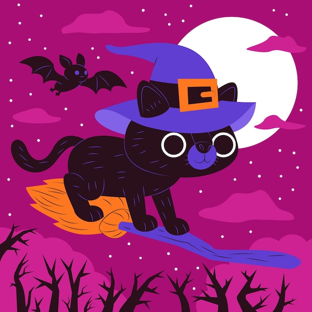 Flat halloween cat concept