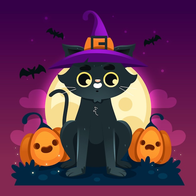 Flat halloween cat concept