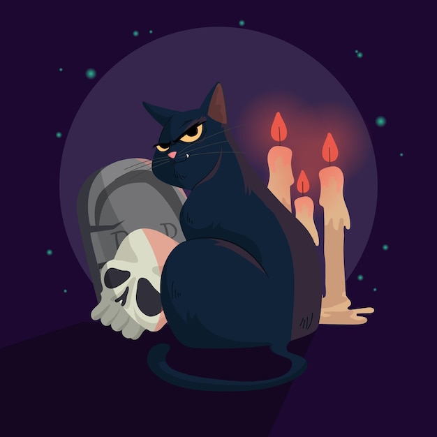 Free Vector flat halloween cat illustration