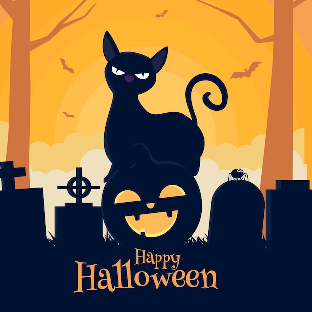 Flat halloween cat illustration