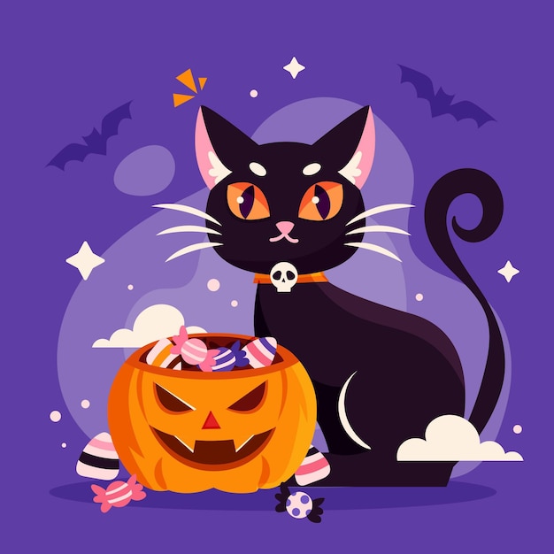 Flat halloween cat illustration