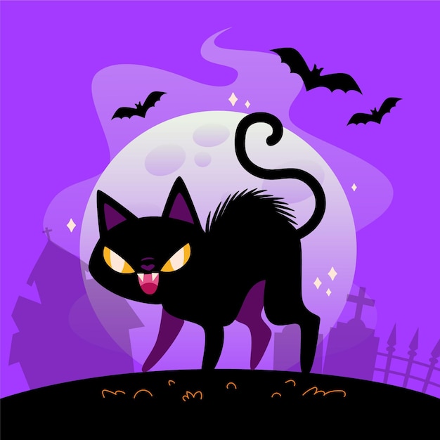 Flat halloween cat illustration