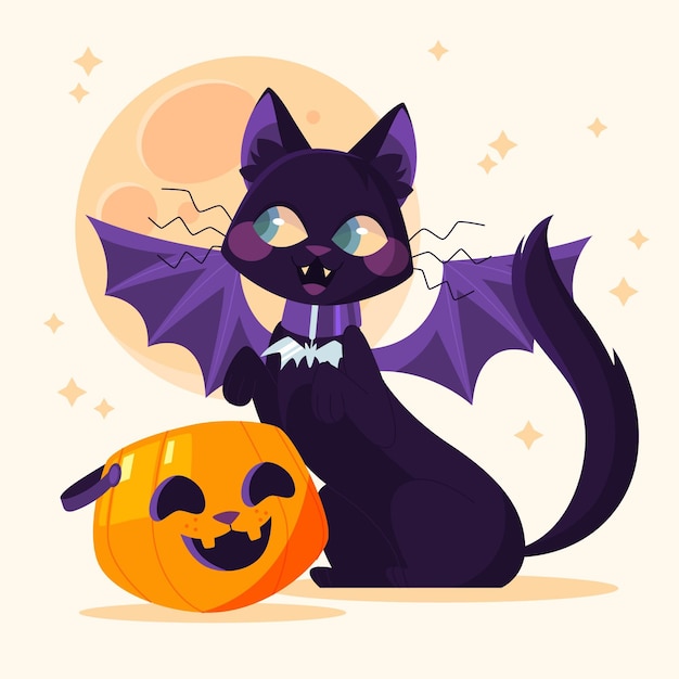 Flat halloween cat illustration