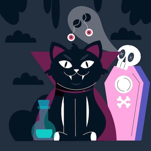 Flat halloween cat illustration