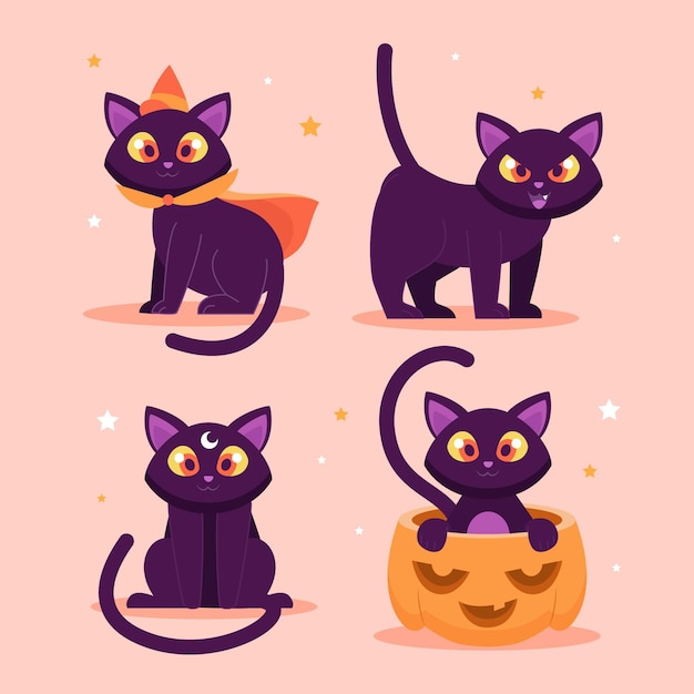 Flat halloween cat illustration