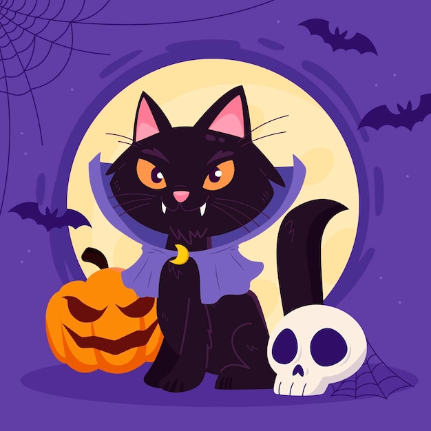 Flat halloween cat illustration