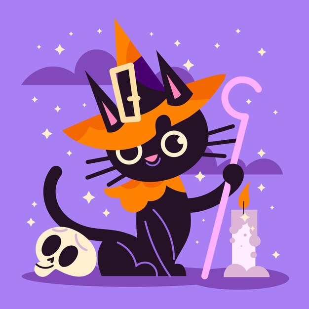 Flat halloween cat illustration