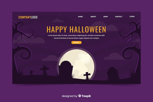 Free vector flat halloween cemetery landing page