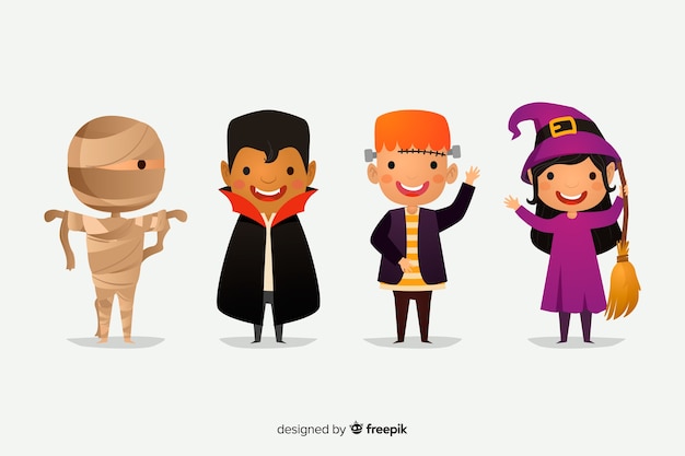 Flat halloween character collection on white background