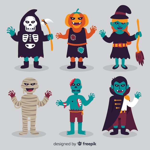 Free Vector flat halloween character collection