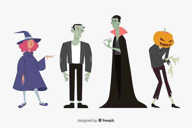 Free Vector flat halloween character collection