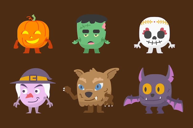 Flat halloween character collection