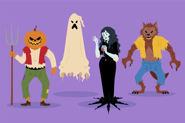 Flat halloween character elements collection