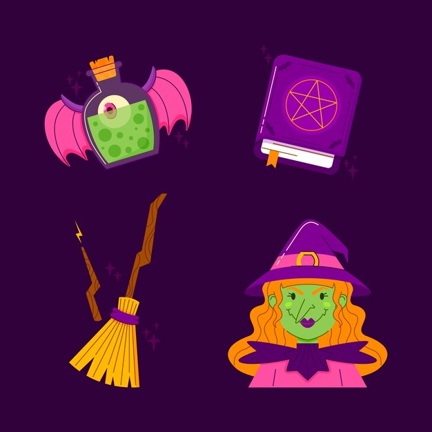 Flat halloween character elements collection