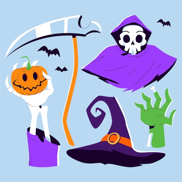 Flat halloween characters collection