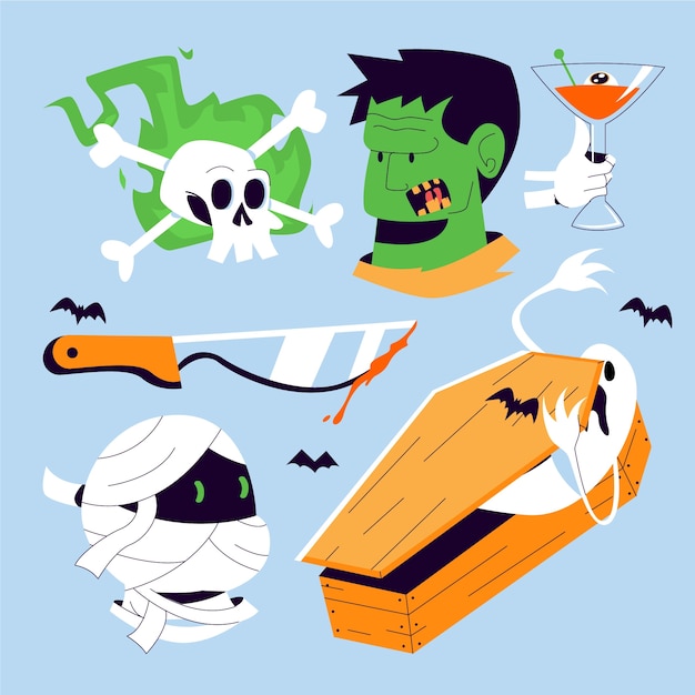 Flat halloween characters collection