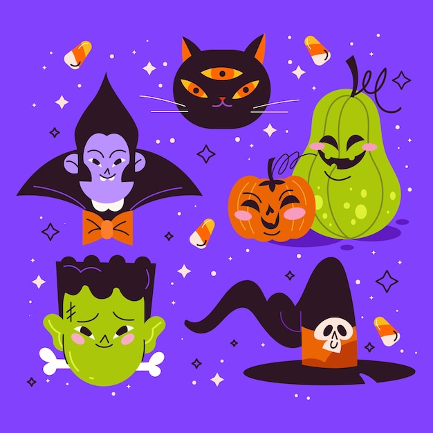 Free Vector flat halloween characters collection