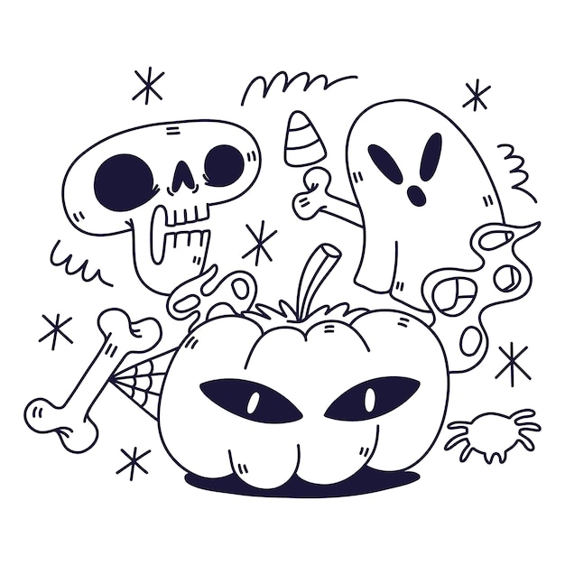 Free Vector flat halloween coloring page illustration