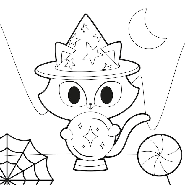 Free vector flat halloween coloring page illustration